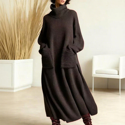 Abito Maglione Donna Lungo Collo Alto con Tasche