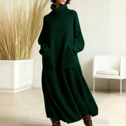 Abito Maglione Donna Lungo Collo Alto con Tasche