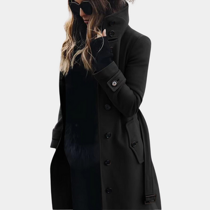 Trench Donna Doppiopetto con Cintura e Collo Alto