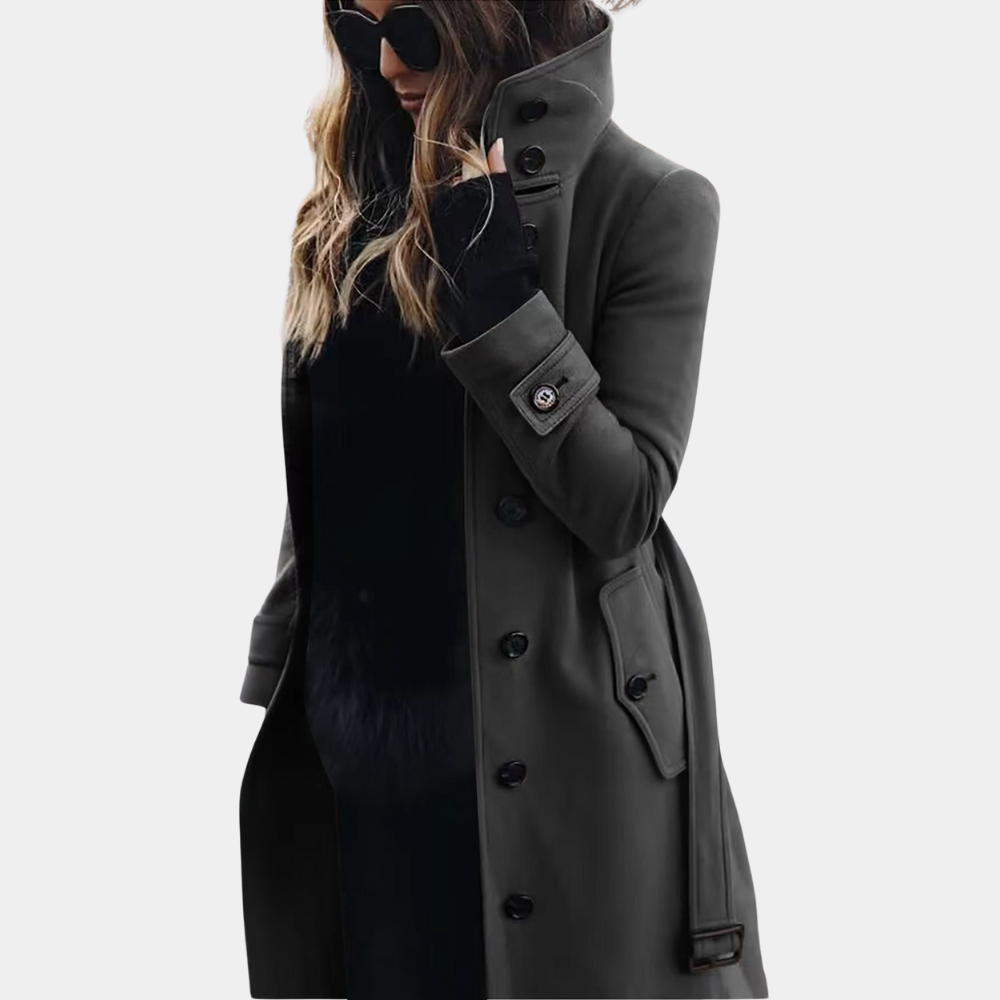 Trench Donna Doppiopetto con Cintura e Collo Alto