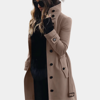 Trench Donna Doppiopetto con Cintura e Collo Alto