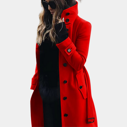 Trench Donna Doppiopetto con Cintura e Collo Alto