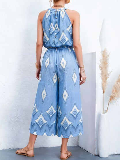 Tuta intera da donna con collo all’americana e gambe ampie cropped