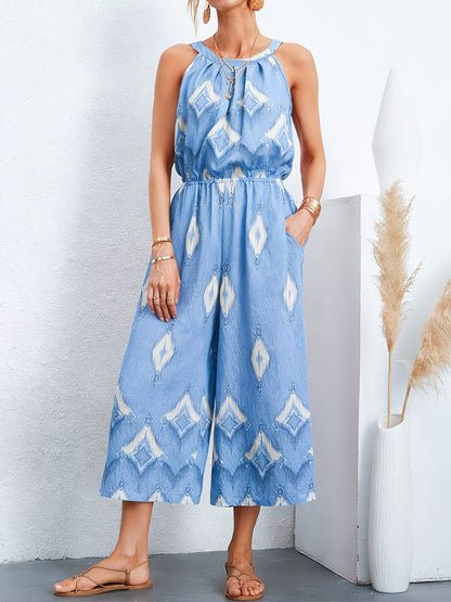 Tuta intera da donna con collo all’americana e gambe ampie cropped