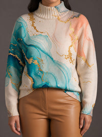 Maglione Dolcevita Donna Oversize Effetto Marmo