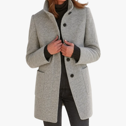 Cappotto Donna Collo alla Coreana con Tasche Applicate