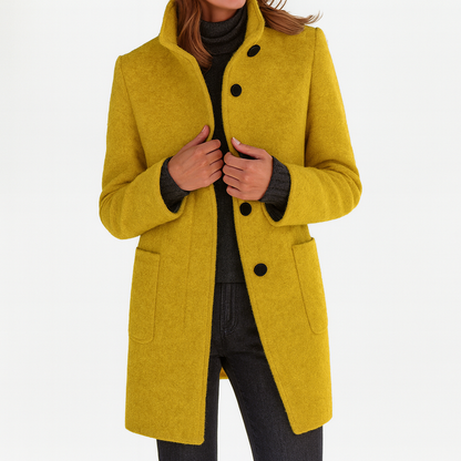 Cappotto Donna Collo alla Coreana con Tasche Applicate