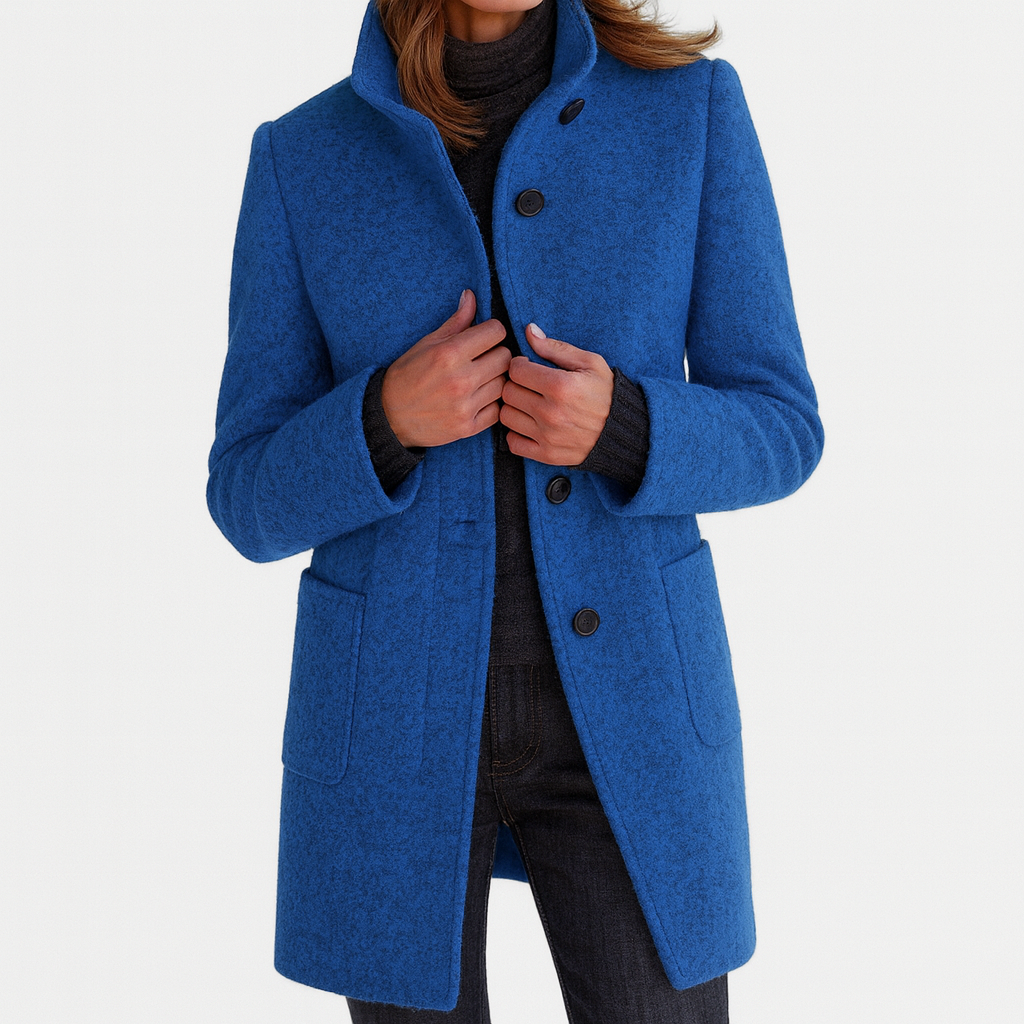 Cappotto Donna Collo alla Coreana con Tasche Applicate