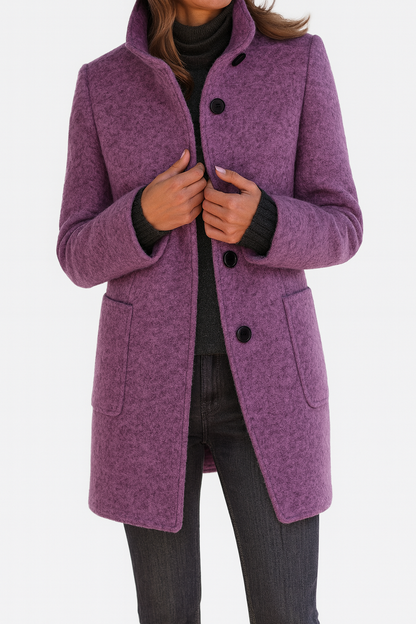 Cappotto Donna Collo alla Coreana con Tasche Applicate