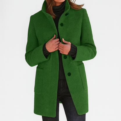 Cappotto Donna Collo alla Coreana con Tasche Applicate