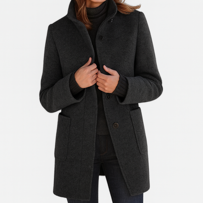 Cappotto Donna Collo alla Coreana con Tasche Applicate