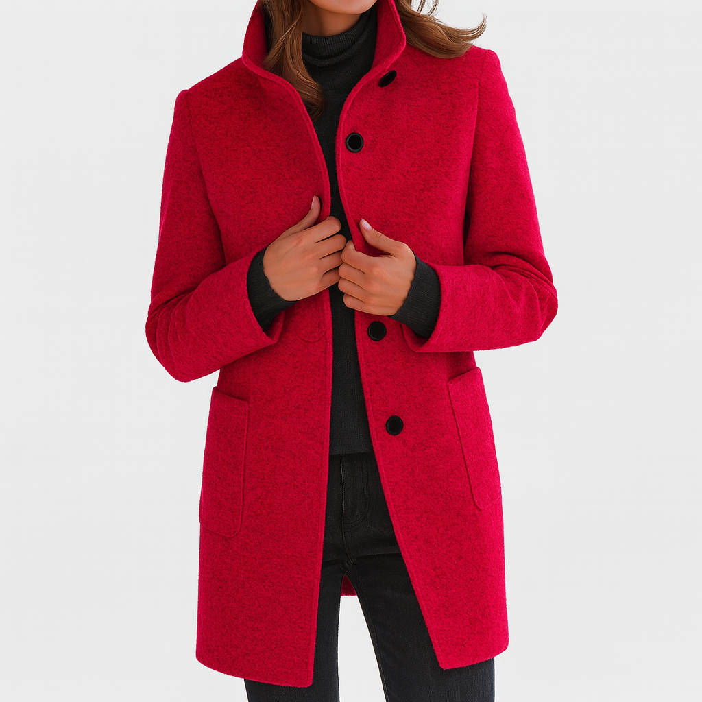 Cappotto Donna Collo alla Coreana con Tasche Applicate