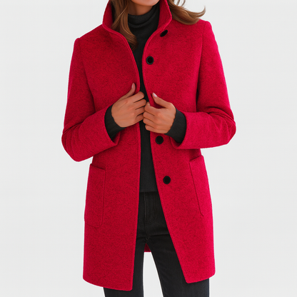 Cappotto Donna Collo alla Coreana con Tasche Applicate