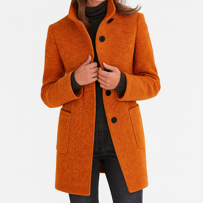 Cappotto Donna Collo alla Coreana con Tasche Applicate
