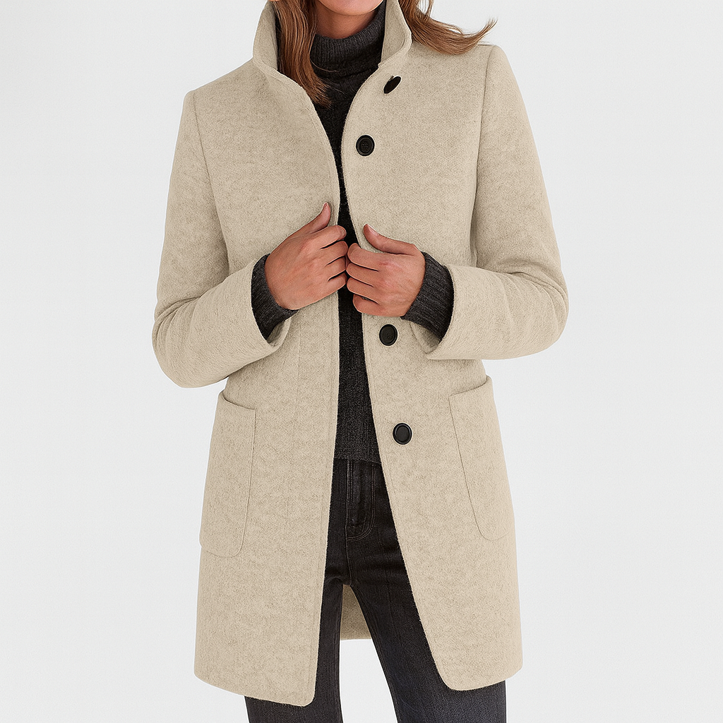 Cappotto Donna Collo alla Coreana con Tasche Applicate