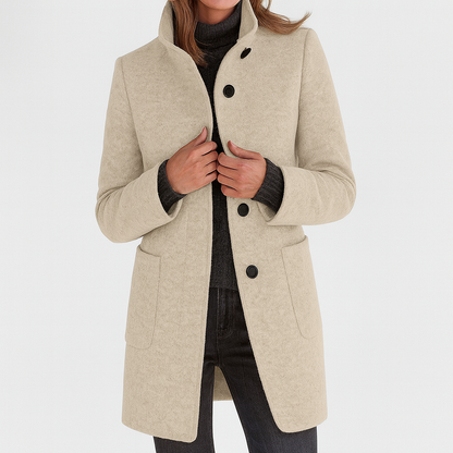 Cappotto Donna Collo alla Coreana con Tasche Applicate