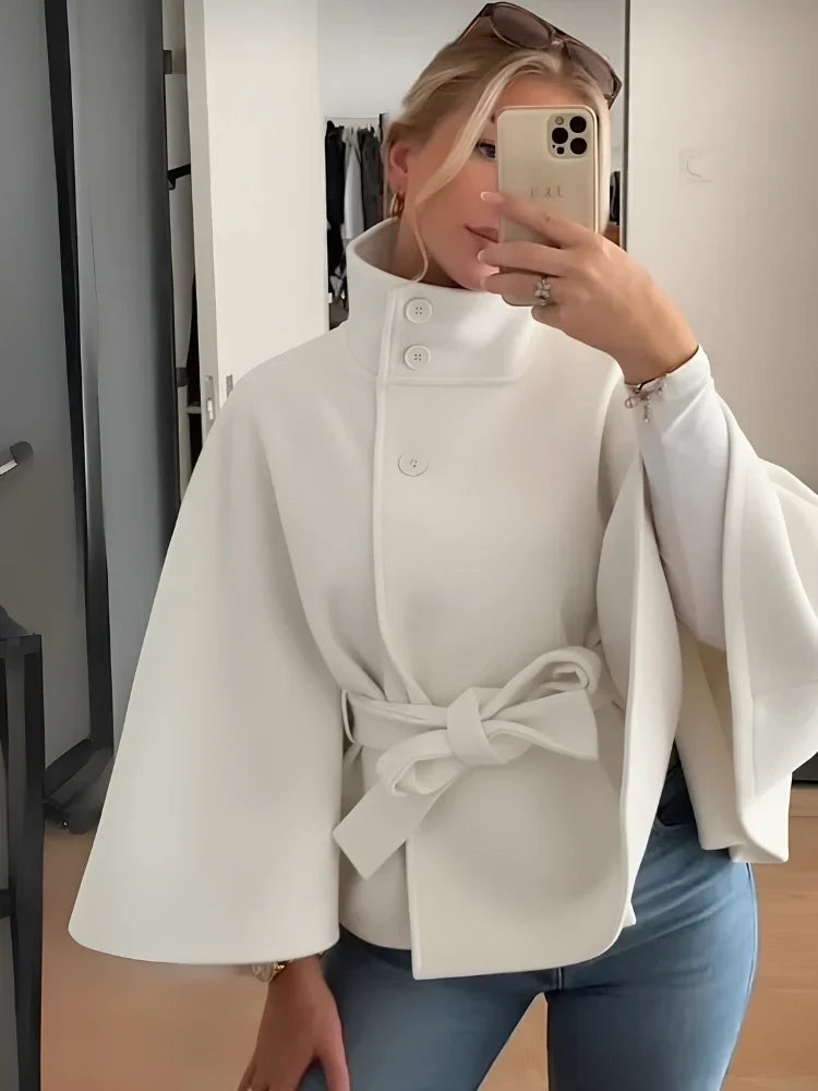 Cappotto Mantella Donna con Cintura Collo Alto