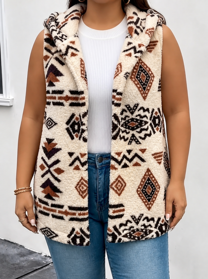 Gilet Donna Sherpa con Cappuccio Fantasia Azteca
