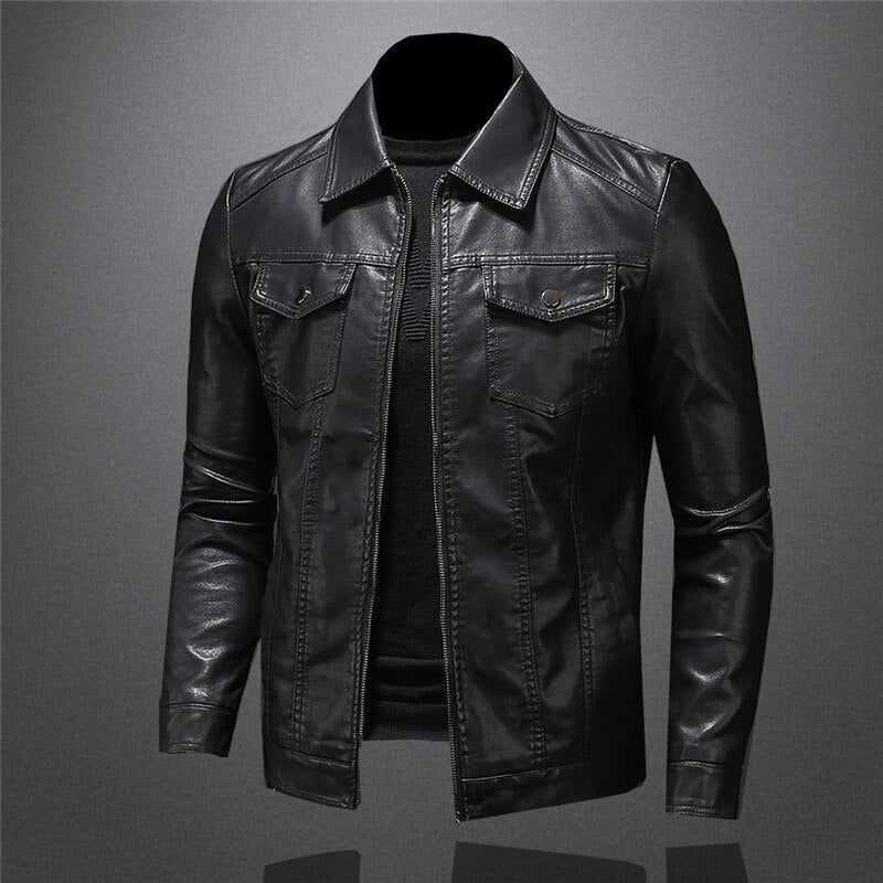 Giacca Biker Uomo Nera con Collo alla Coreana